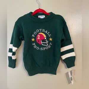 Go Team Go Vintage Boy Green Knit football Sweater Size L NWT